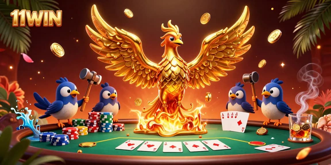 Transform your gaming experience at 11WIN with engaging poker scenes and vibrant casino elements.