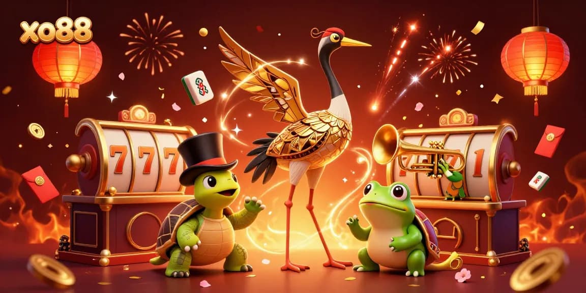 Experience the excitement of xo88 with 3D characters celebrating at a vibrant casino scene.