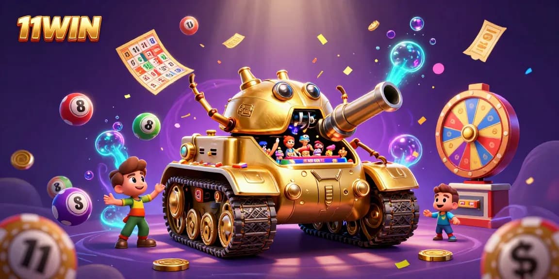 Experience the thrill of gaming with 11WIN's vibrant, dynamic animated lottery scene filled with excitement.