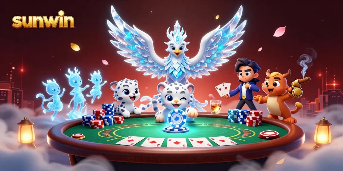 Experience the thrill of sunwin gaming with a vibrant 3D illustration featuring captivating casino characters.