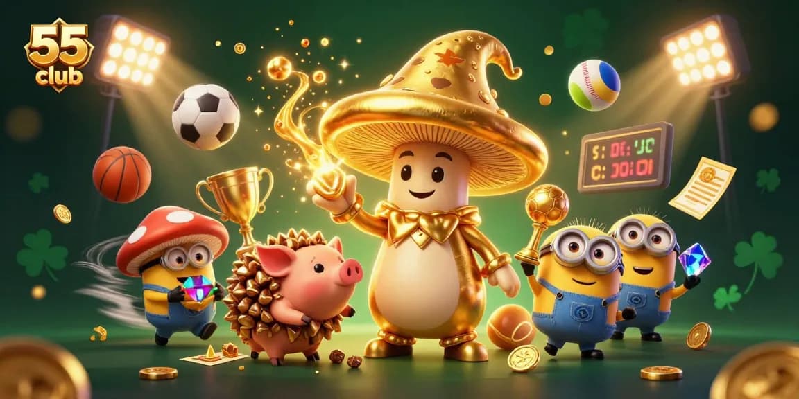 Engage in thrilling betting experiences with the 55 club, surrounded by golden treasures and sports excitement.