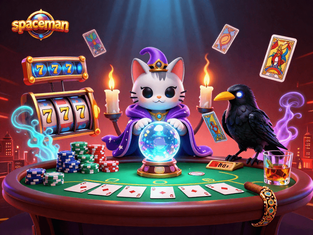 Spaceman reveals jackpot excitement with vibrant slot reels in a mystical casino scene.