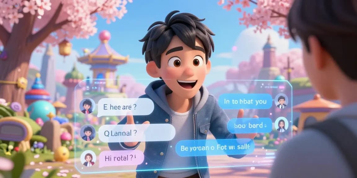 Engaging hentai ai chat scene with animated character in vibrant fantasy landscape, showcasing dynamic digital interaction.