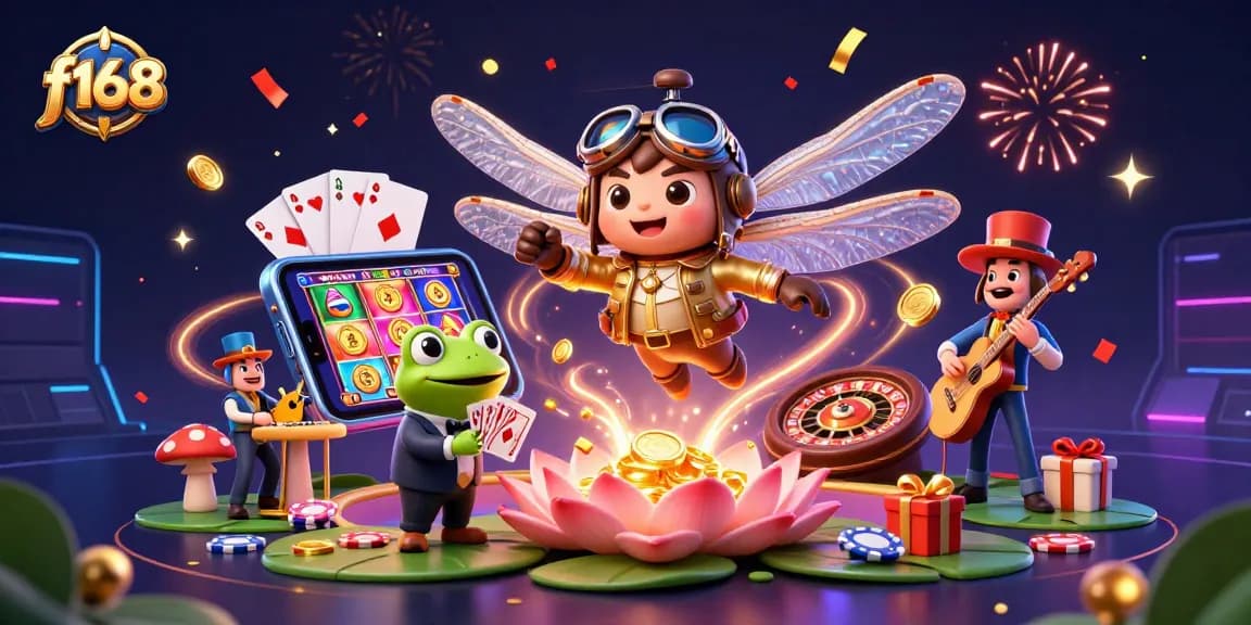 Join the excitement of f168 with vibrant characters engaging in casino games amidst a stunning neon backdrop.