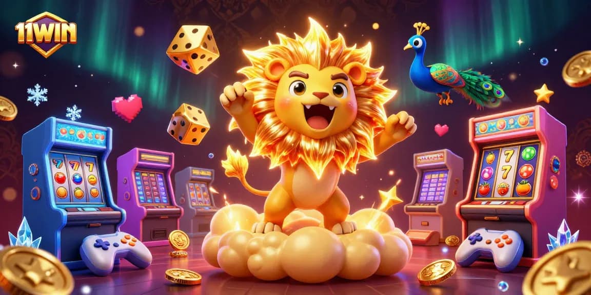 Experience thrilling slots with 11WIN’s vibrant 3D casino adventure featuring golden dice and dynamic game elements.