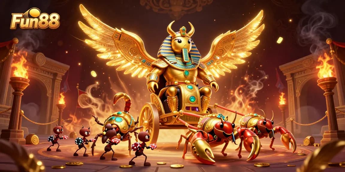Engage in exciting gameplay with Fun88, featuring a golden scarab beetle in a lavish casino scene.