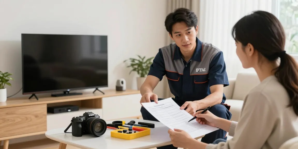 Trusted IPTV service provider installing equipment in a local home.
