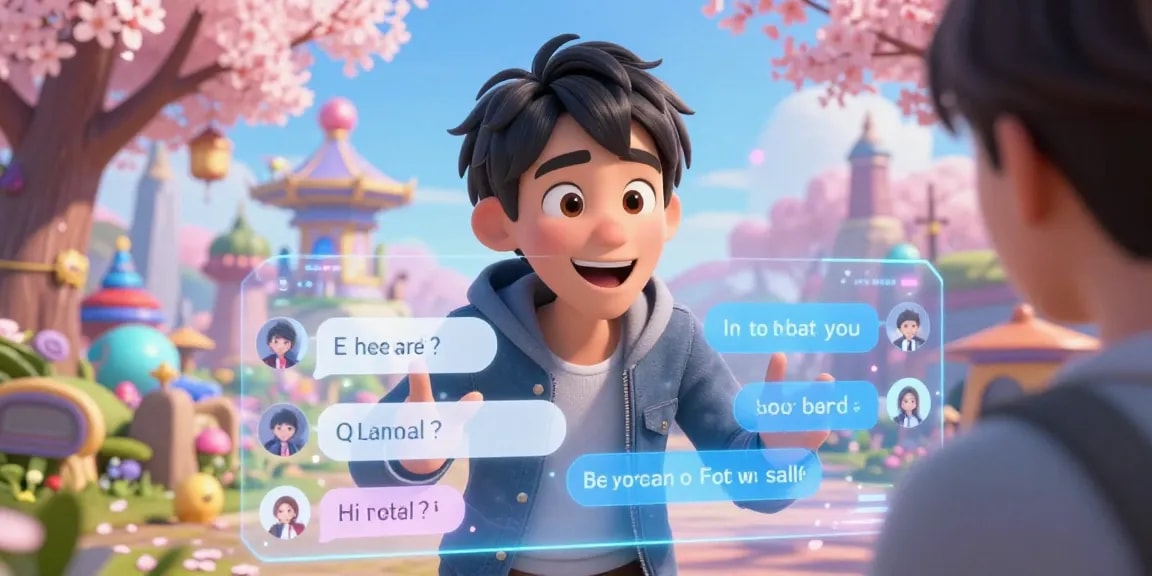 Engaging hentai ai chat scene with animated character in vibrant fantasy landscape, showcasing dynamic digital interaction.