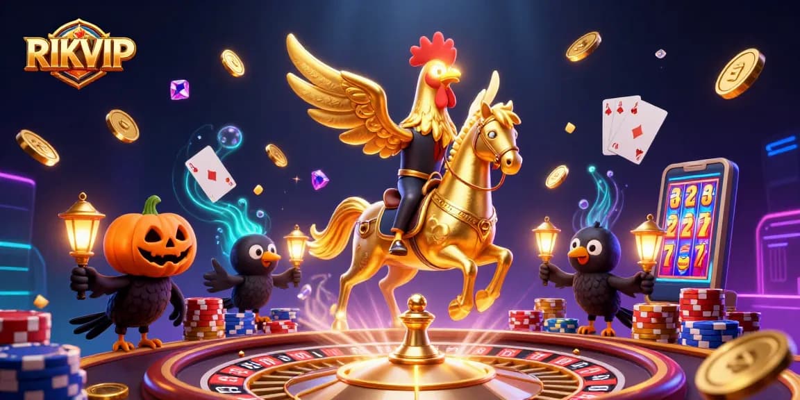 Experience thrilling gameplay at RIKVIP with golden rooster and enchanted casino elements.