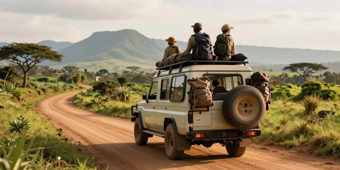 Rental car Uganda adventure with 4x4 vehicle on scenic road