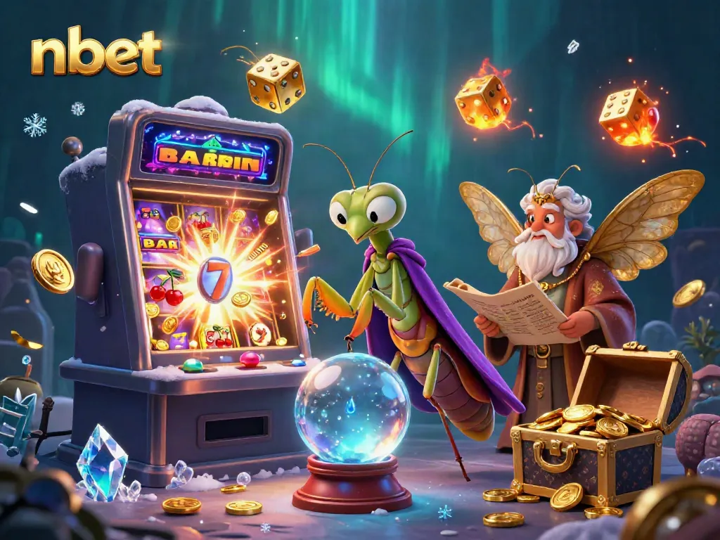 Experience the excitement of nbet with a mystical scene featuring a fortune teller, vibrant slots, and sparkling treasures.