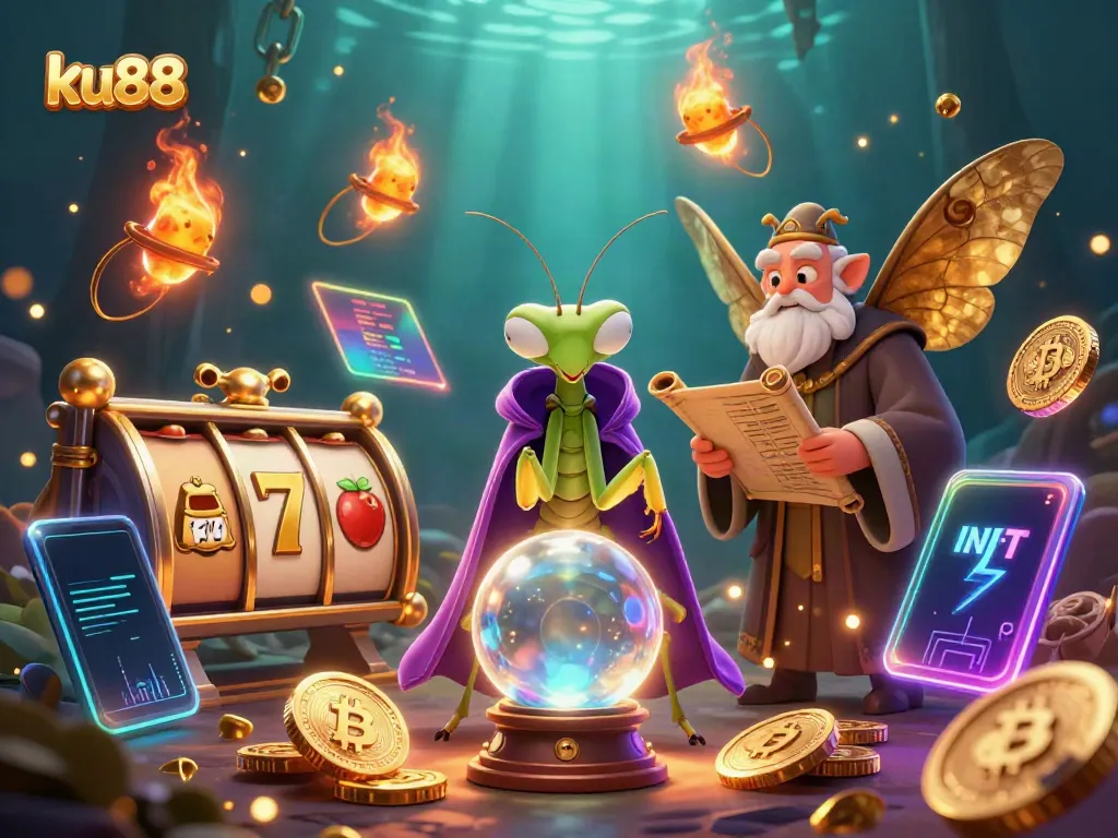 Engage in unparalleled gaming experiences at ku88, featuring a whimsical gambling scene with mystical characters and vibrant elements.