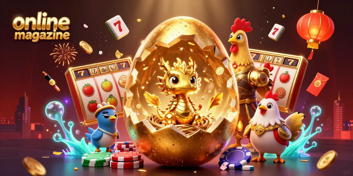 Experience the thrilling world of gambling in this online magazine scene with a golden dragon and poker chips.