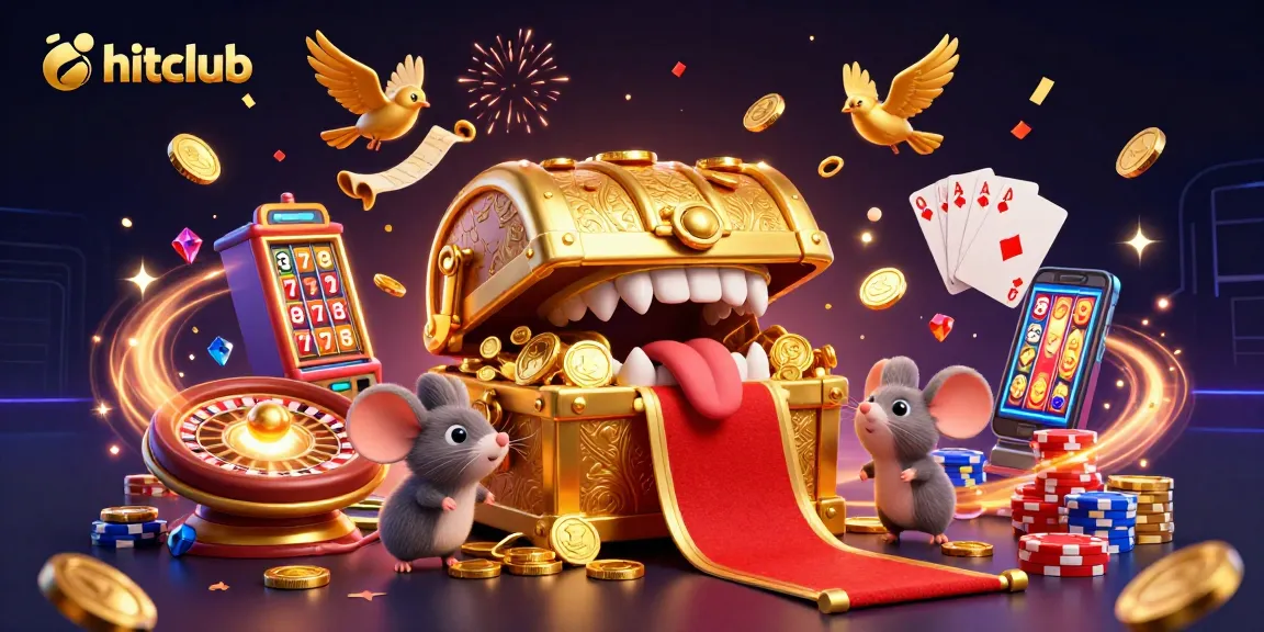 Experience hitclub's slot excitement with cascading coins and vibrant 3D casino elements.