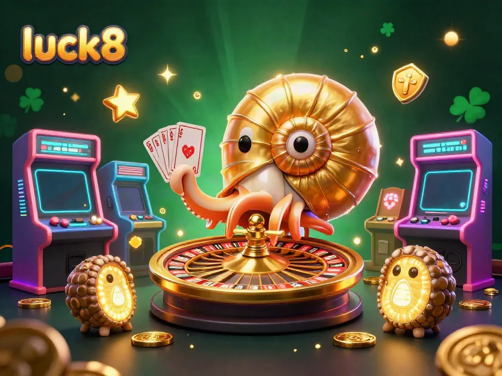 Experience gambling excitement with luck8's casino scene featuring a giant nautilus and vibrant game elements.