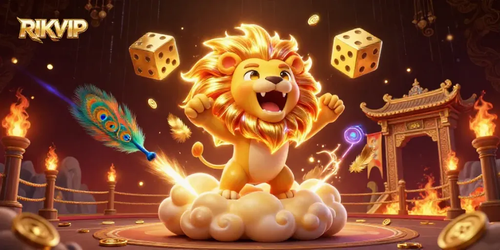 Experience the excitement of RIKVIP in this vibrant, energetic 3D illustration showcasing casino action.