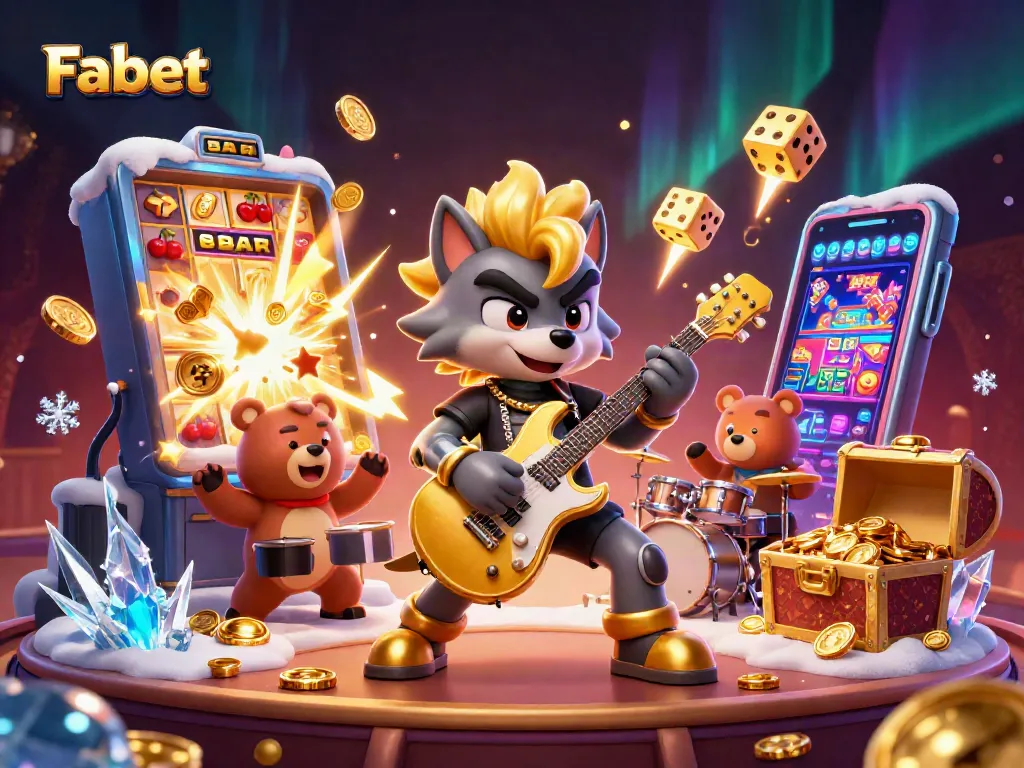 Engage in exciting gaming experiences at Fabet with a vibrant casino illustration showcasing thrilling action.