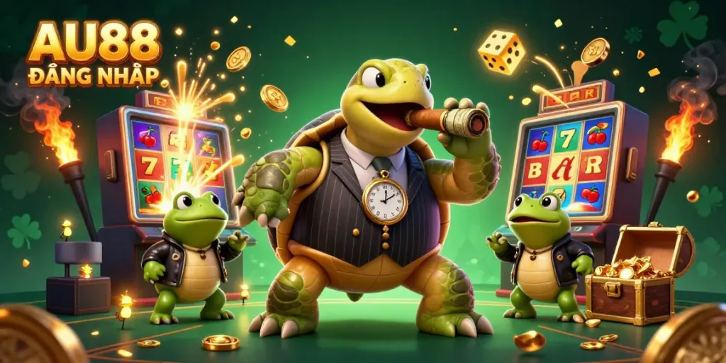 Experience the dynamic world of AU88 ĐĂNG NHẬP with vibrant 3D casino elements and characters.