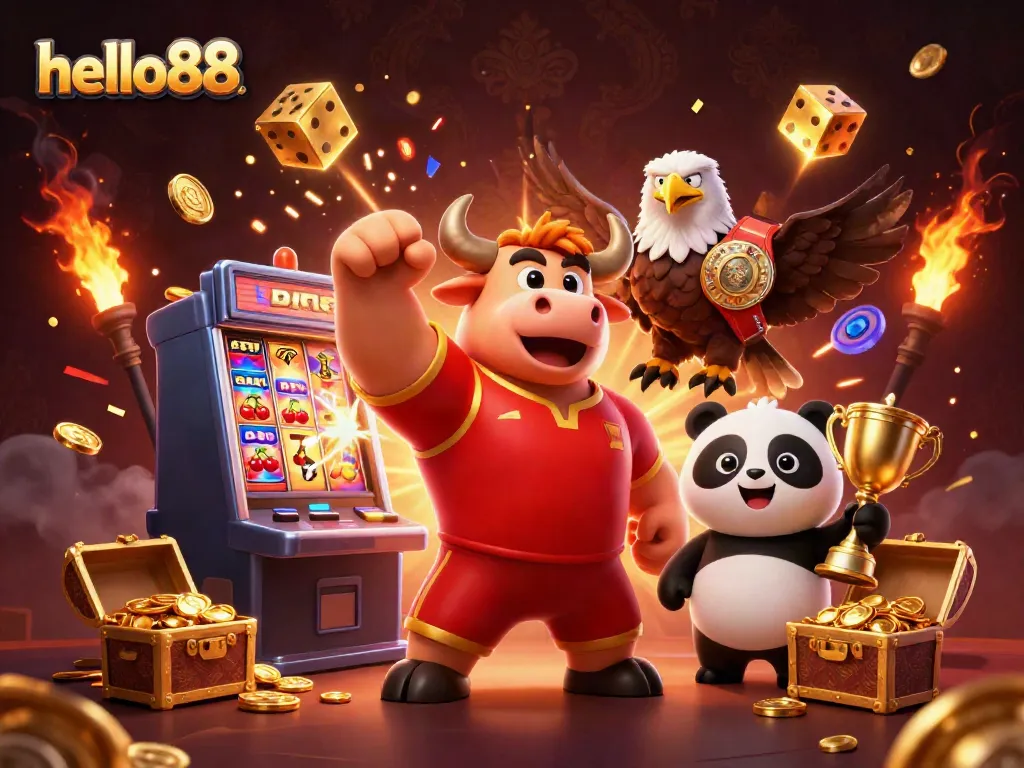 Experience the thrill of hello88 with a dynamic illustration showcasing fun casino games and big wins.