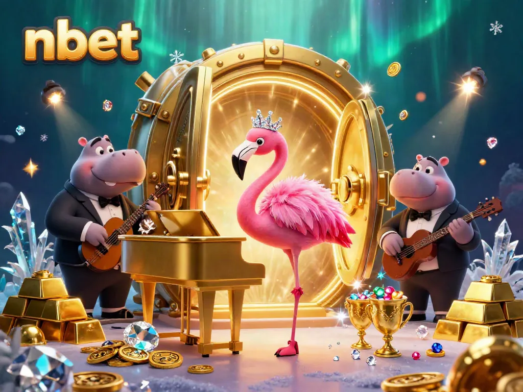 Experience the excitement of nbet with vibrant casino-themed characters surrounded by treasure and ambiance.