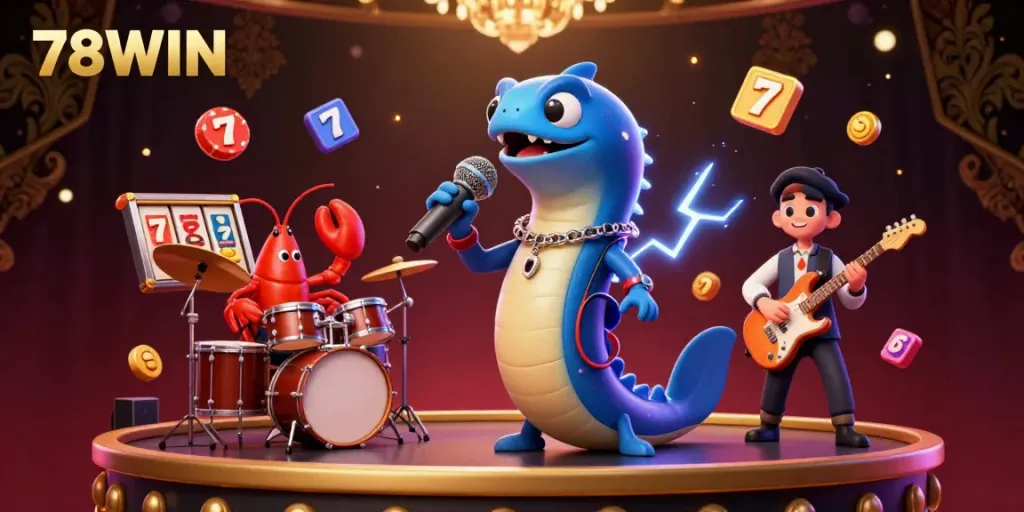 Experience exciting gaming action at 78WIN with vibrant underwater casino illustration featuring charismatic characters.