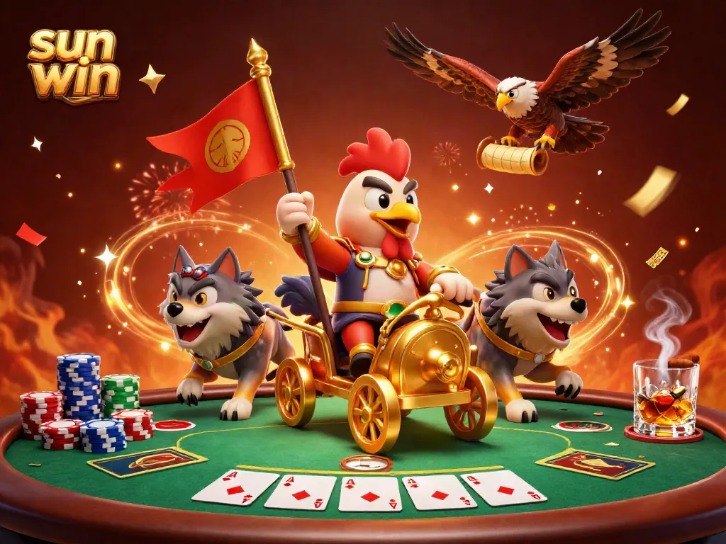 Win big at sun win with a thrilling poker scene featuring vibrant chips and energetic characters.