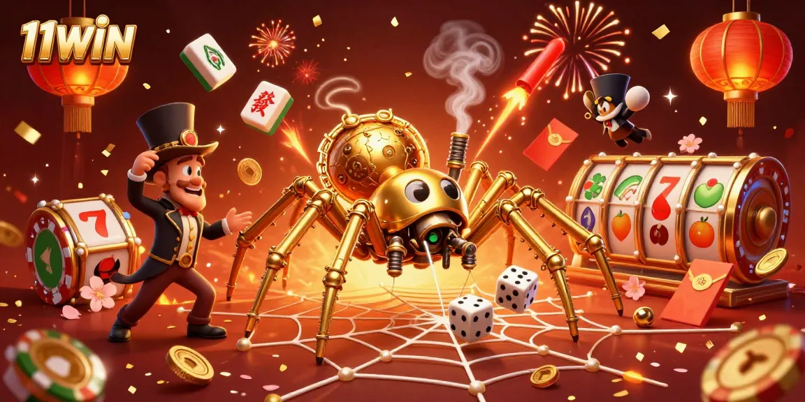 Win big at 11WIN with a vibrant casino scene featuring rich gaming elements and festive visuals.