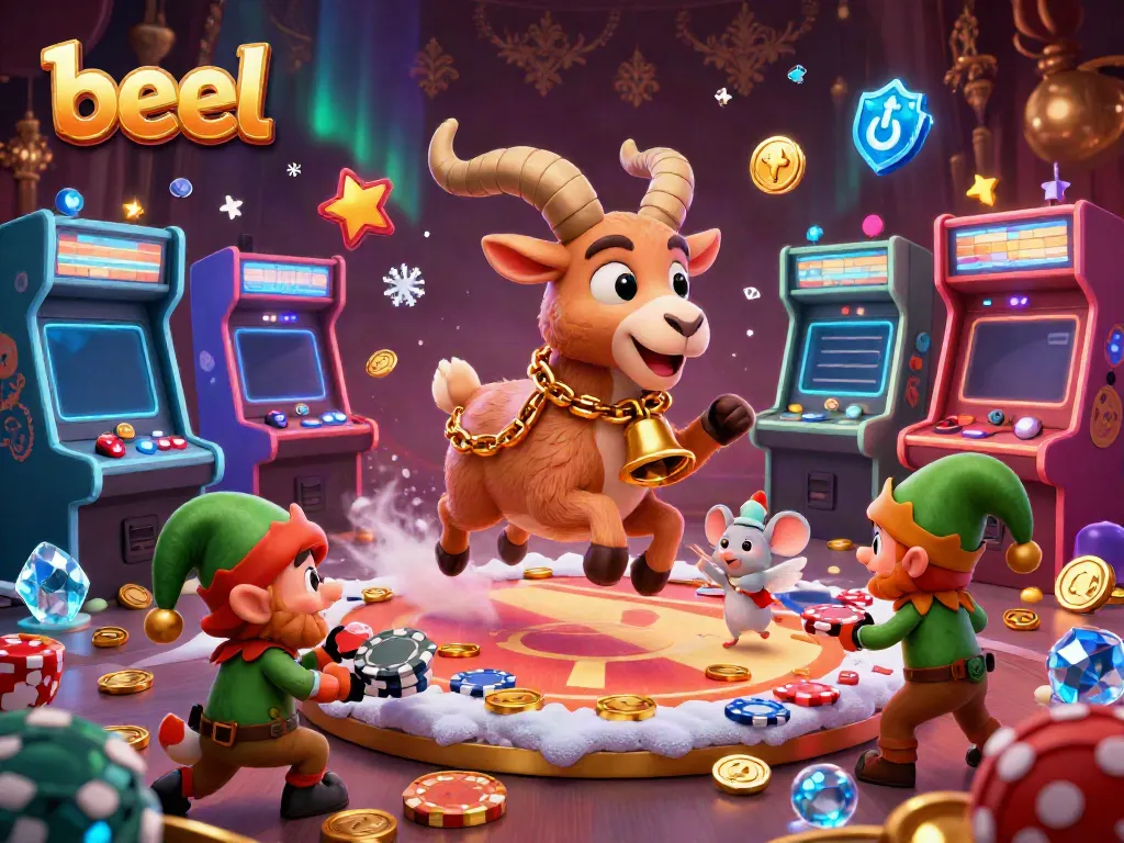 Experience the thrill of gaming with beel's vibrant multi-game casino featuring Krampus, Angel, and Elf gremlins in action.