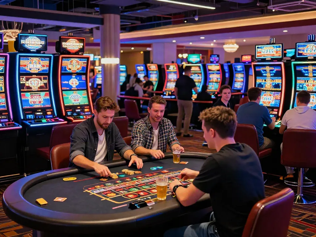 Exciting scene at a non Gamstop UK casino with players enjoying games.