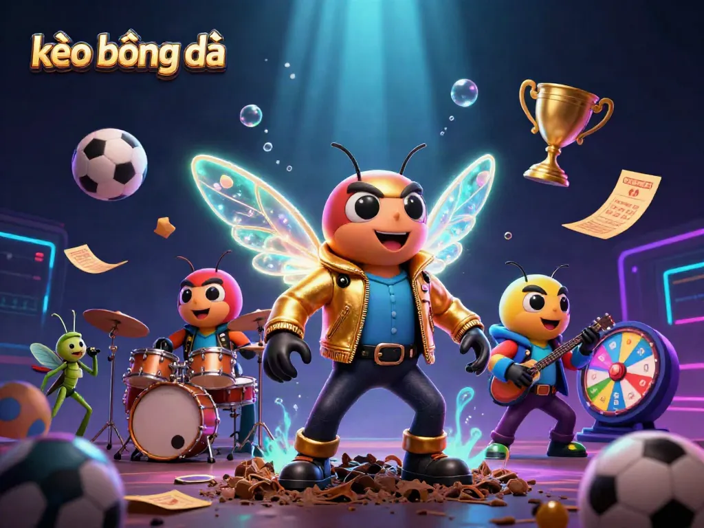Engage in thrilling kèo bóng đá excitement with an electrifying sports scene featuring animated characters and vibrant betting elements.