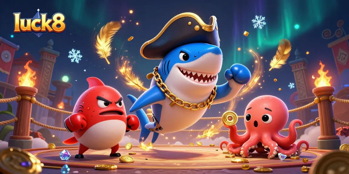 Engage with luck8's dynamic gaming environment featuring animated sea creatures and gold coins.