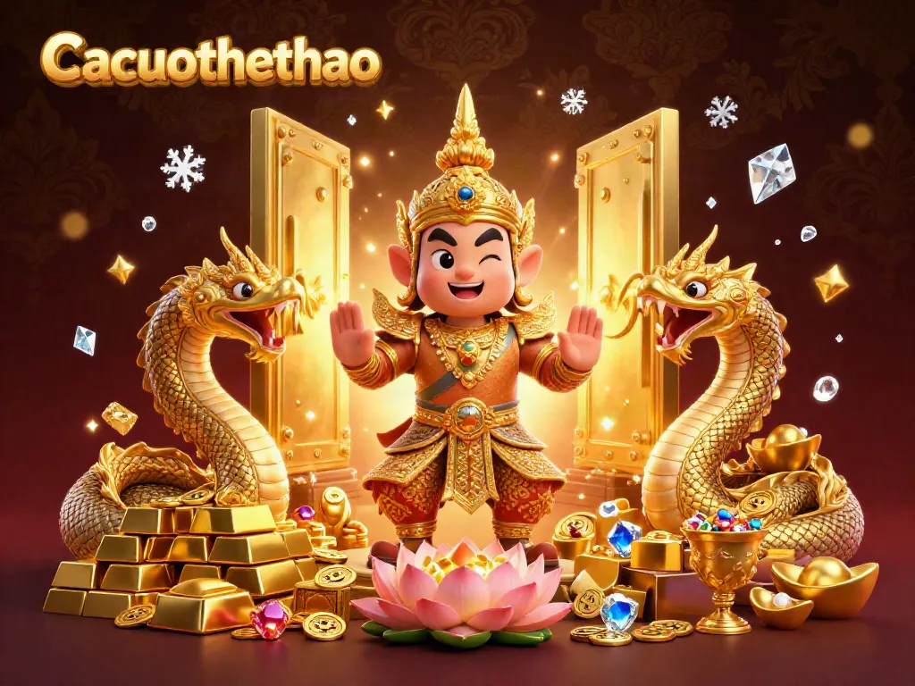 Cacuocthethao shines with a golden guardian, treasures, and sports betting elements for winners.