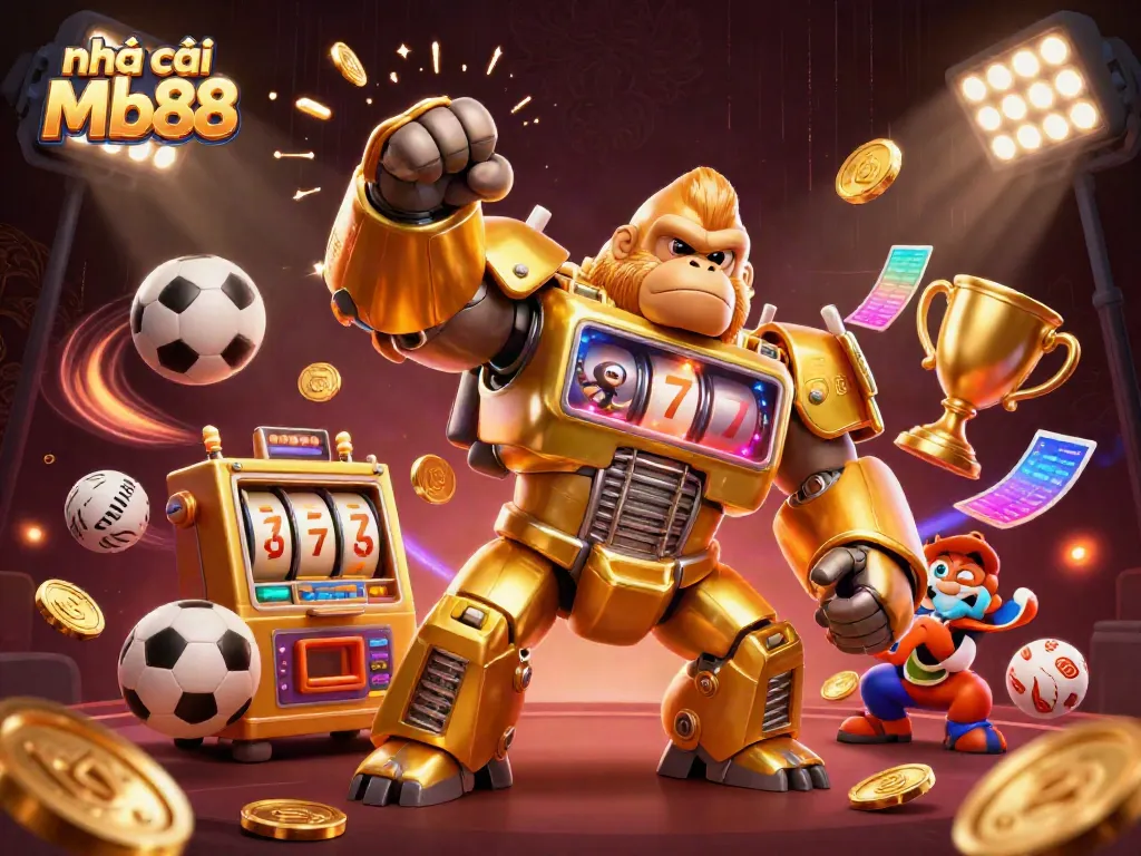 Experience thrilling gameplay with nhà cái Mb88's dynamic 3D illustration of victory and rewards.