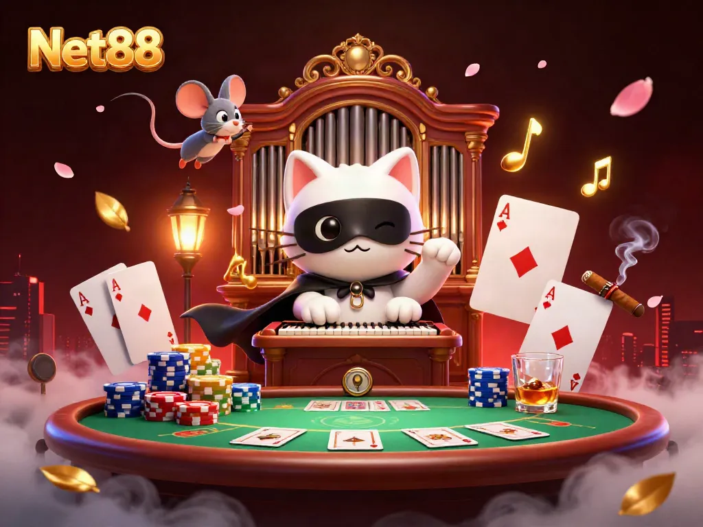 Experience thrilling gaming at Net88 with a captivating casino illustration showcasing a vibrant scene.