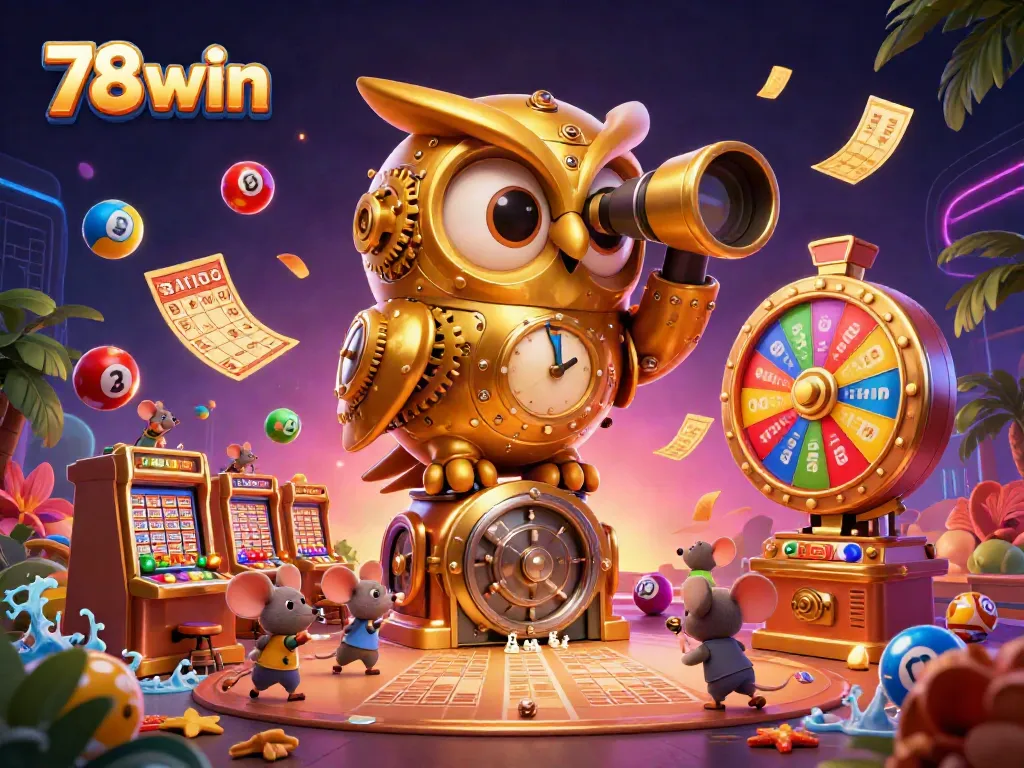 Engage in thrilling 78win casino action with a dynamic scene of animated characters and colorful gaming elements.