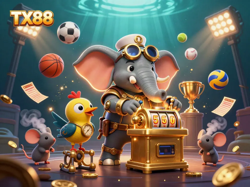 Engage in thrilling gaming action with TX88's vibrant steampunk-themed casino illustration.