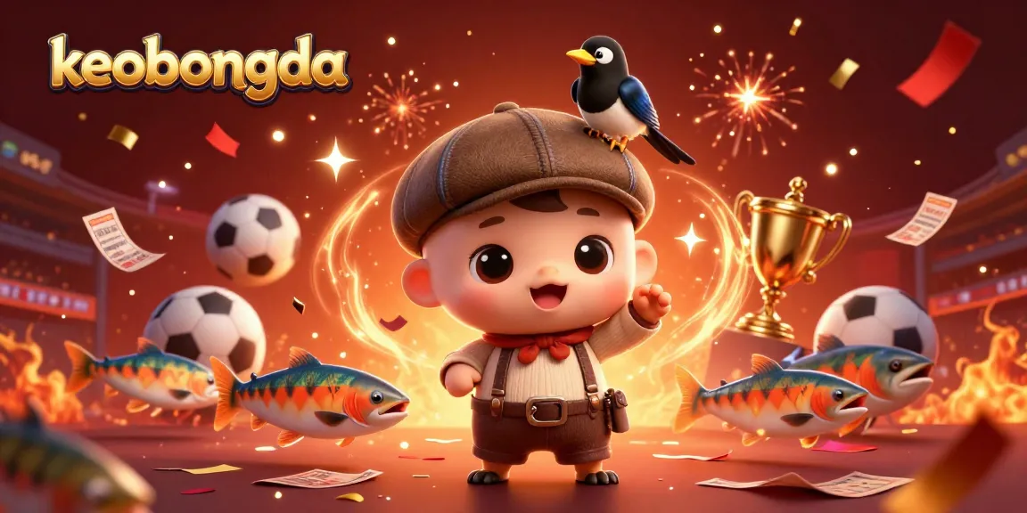 Bet on keobongda with engaging scene of playful Nessie, a magpie, and sports elements.
