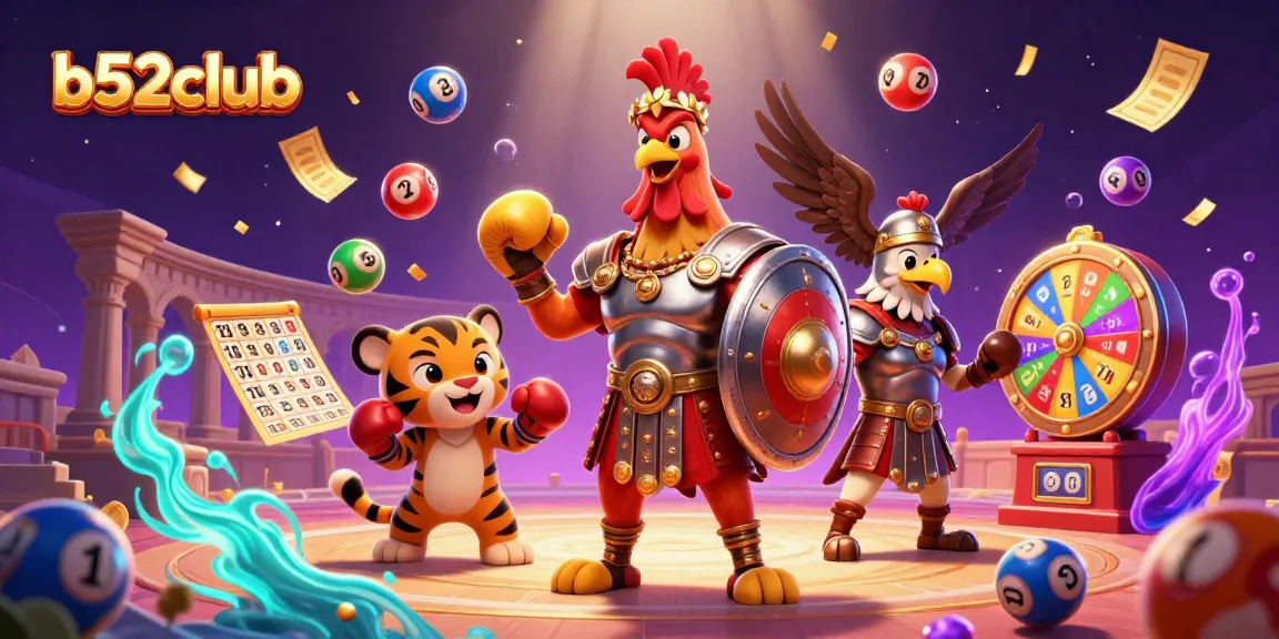 Experience thrilling action at b52club with a gladiator rooster and vibrant casino elements.