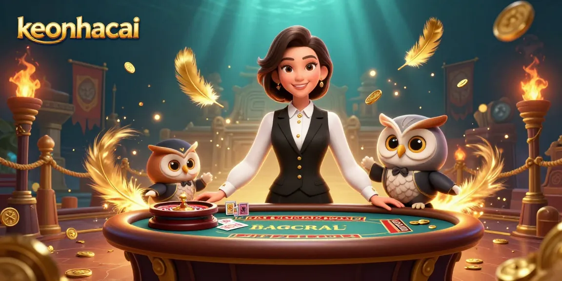 Engage with keonhacai's lively baccarat atmosphere featuring charming dealers and dynamic game elements.