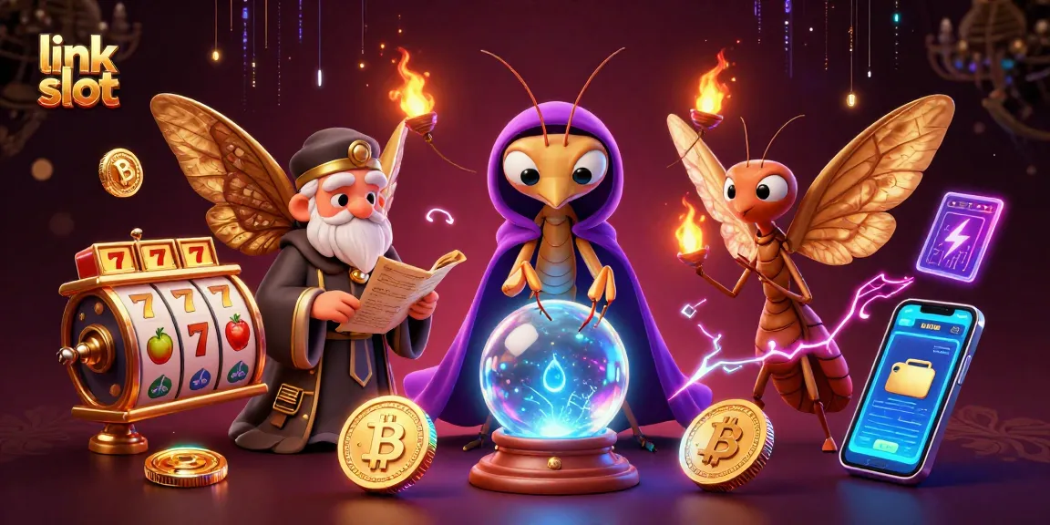 Spin the reels for excitement with link slot in a vibrant 3D casino scene full of fortune tellers and floating oracles.