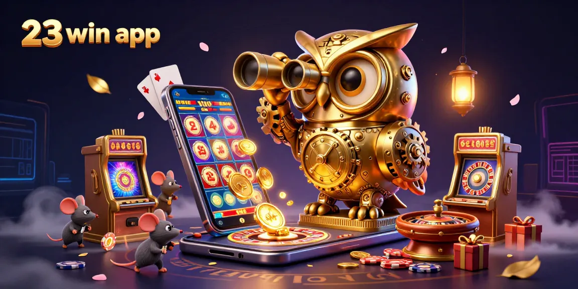 Experience the thrill of the 23win app with a vibrant casino scene featuring a golden owl and engaging game elements.