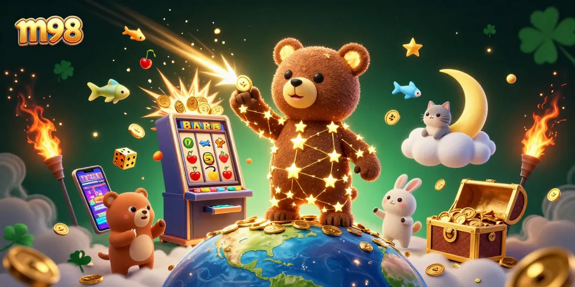 Engage with m98's thrilling slots universe through a vibrant scene of winning and excitement.