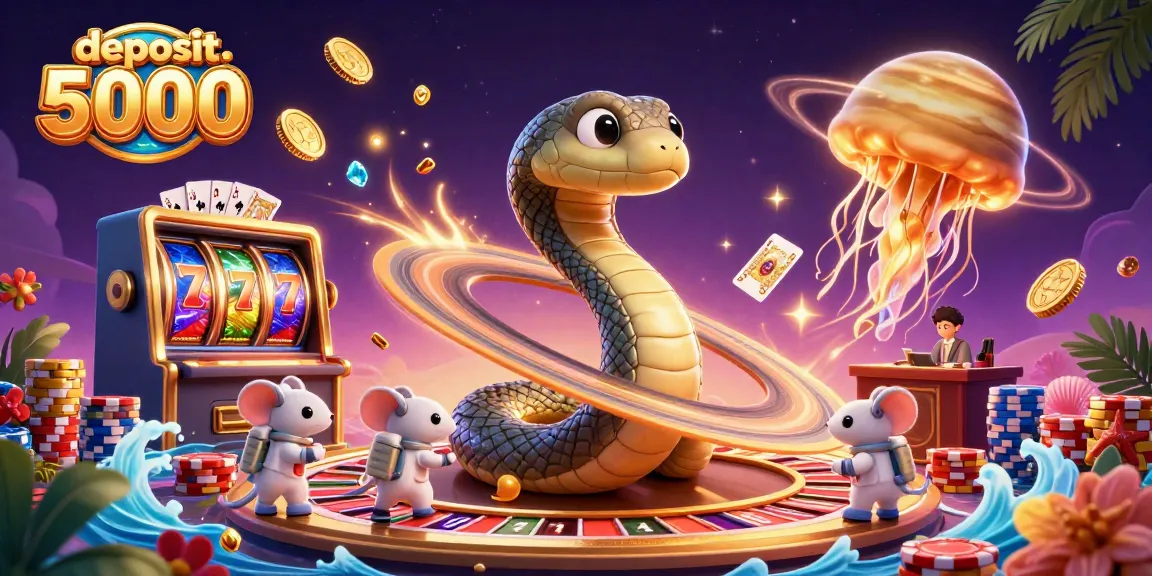 Experience thrilling fun at deposit 5000 with characters winning big in a vibrant cosmic casino.