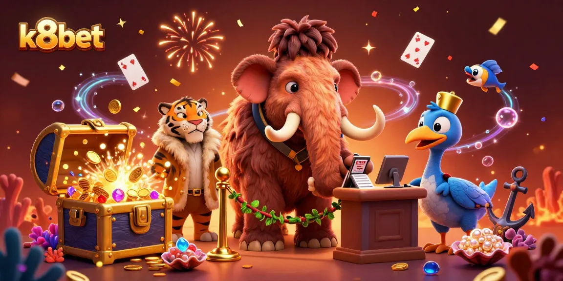 Experience the excitement of k8bet with vibrant casino-themed characters and dynamic gambling elements.