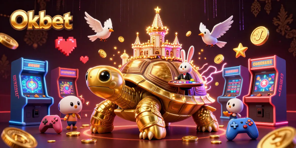 Win big with Oxbet in this vibrant casino illustration featuring a golden tortoise with games and a rabbit dealer.