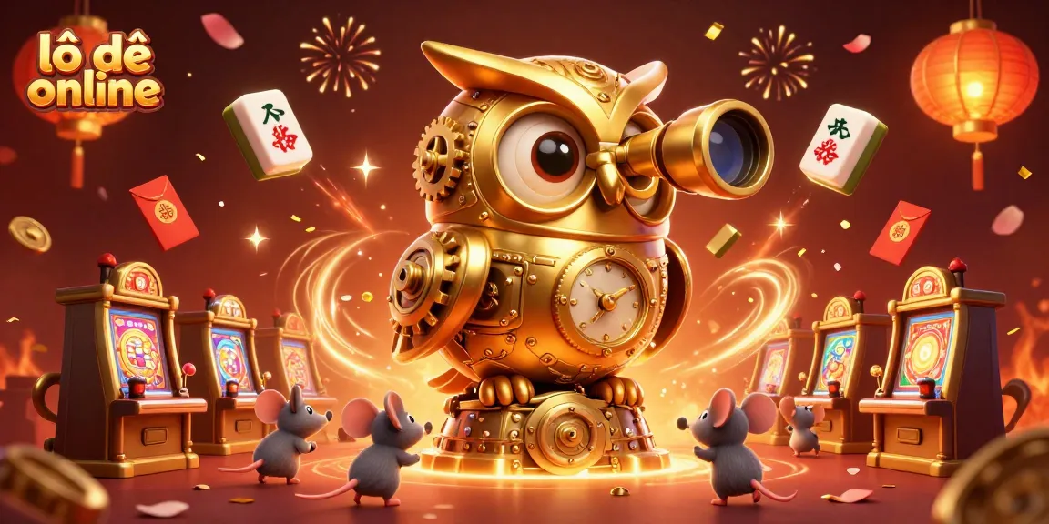 Experience the excitement of lô đề online with vibrant scenes of a golden owl and lively mouse patrons amidst casino elements.