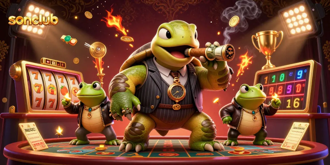 Experience the thrilling atmosphere of sonclub with a snapping turtle and bullfrog enforcers in a vibrant casino scene.
