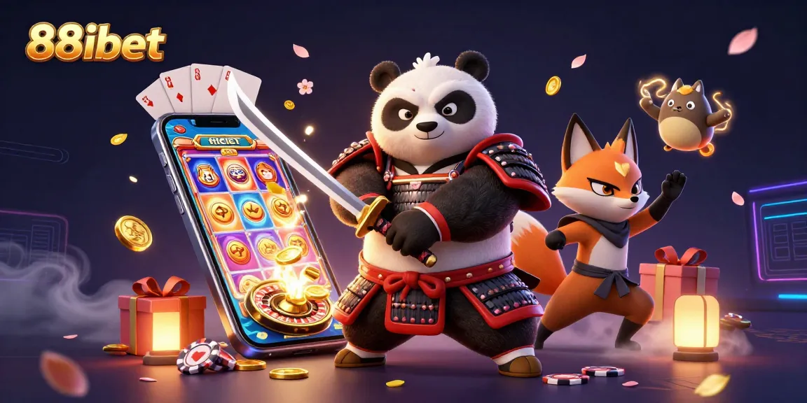 Engage in thrilling games at 88ibet with our vibrant 3D illustration featuring samurai, fox, and tanuki!