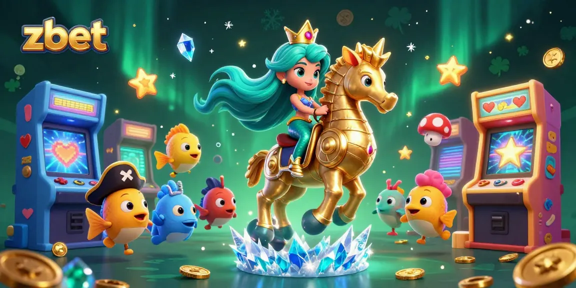 Engage in zbet gaming with a mermaid, seahorse, and vibrant casino elements.